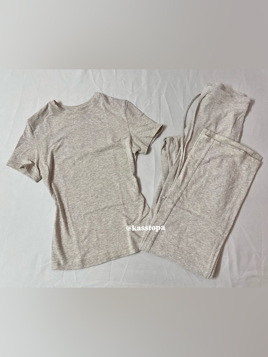SKIMS Tops - SKIMS Cotton Jersey T-shirt + Straight Leg Pants Pant Sweatpants Set Oatmeal